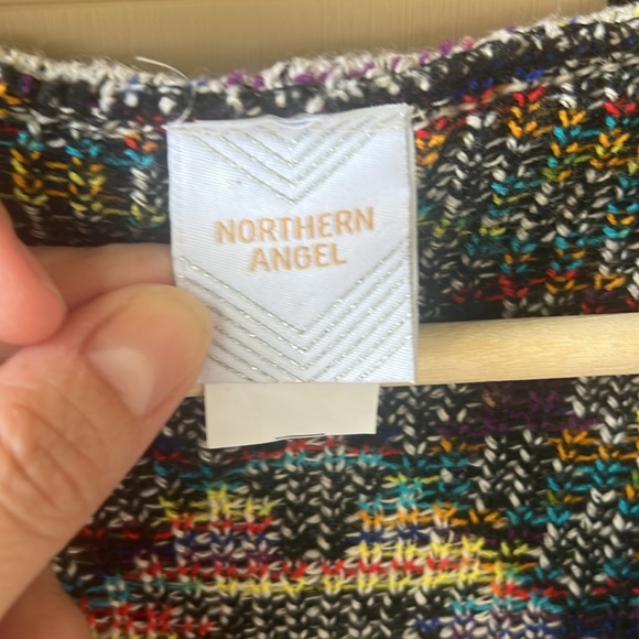 Northern Angel Sz L Long Line Open Front Duster Cardigan Aztec Rainbow Geometric - Picture 3 of 8